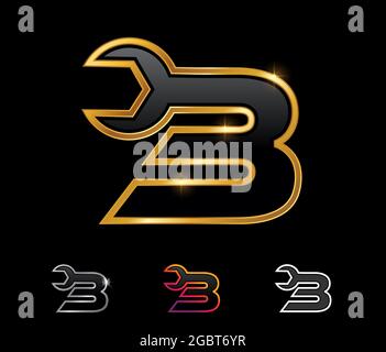 A Vector Illustration set of Golden Mechanic Monogram Logo Number 3 Stock Vector
