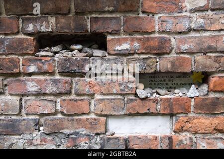 Remnant of the Warsaw Ghetto wall at 62 Zlota Street in Warsaw, Poland. May 21st 2021. In Nazi German-occupied Warsaw during World War II at least 400 Stock Photo