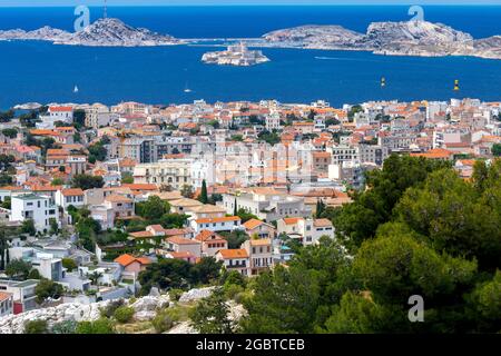 Aerial view of the town If island and the Mediterranean Sea on a sunny day. Marseilles. France. Stock Photo