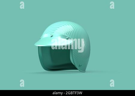 Motorcycle helmet on teal background. 3D illustration Stock Photo