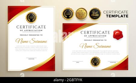 Professional red diploma certificate template in premium style