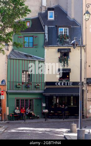 PARIS, FRANCE - September 26, 2018: The famous bohemian Parisian cafe Odette located on the Ile de la Cit .