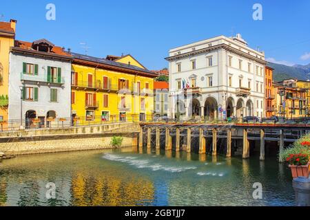 View of the town Omegna and the river Nigoglia at the Lake Orta in Italy Stock Photo