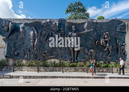 Mural Origenes, Cuban sculpture art in metal, Holguin City,  Cuba 2016 Stock Photo