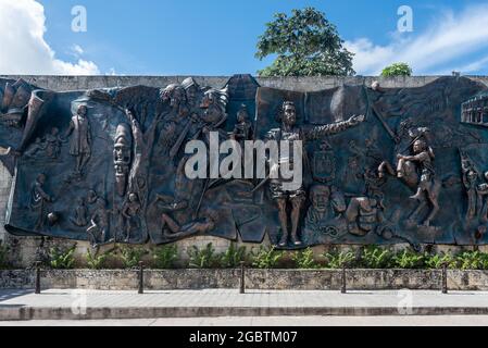 Mural Origenes, Cuban sculpture art in metal, Holguin City,  Cuba 2016 Stock Photo