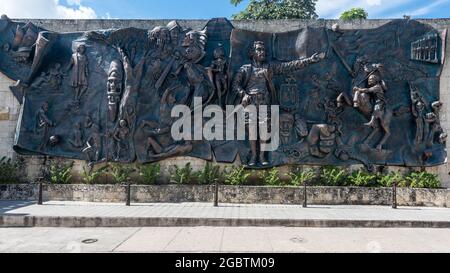 Mural Origenes, Cuban sculpture art in metal, Holguin City,  Cuba 2016 Stock Photo