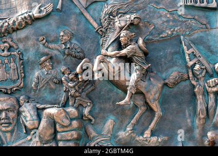 Mural Origenes, Cuban sculpture art in metal, Holguin City,  Cuba 2016 Stock Photo