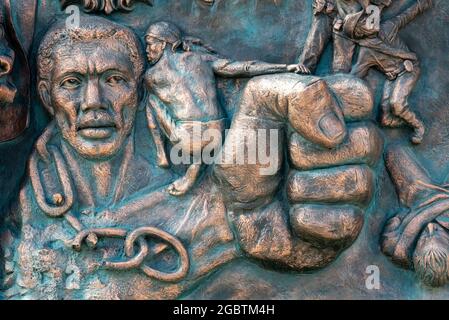 Mural Origenes, Cuban sculpture art in metal, Holguin City,  Cuba 2016 Stock Photo