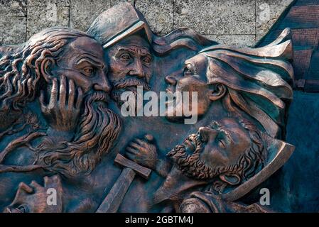 Mural Origenes, Cuban sculpture art in metal, Holguin City,  Cuba 2016 Stock Photo