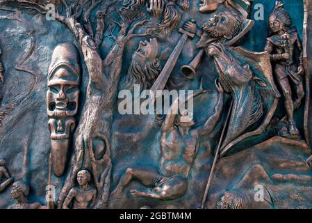 Mural Origenes, Cuban sculpture art in metal, Holguin City,  Cuba 2016 Stock Photo