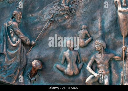 Mural Origenes, Cuban sculpture art in metal, Holguin City,  Cuba 2016 Stock Photo