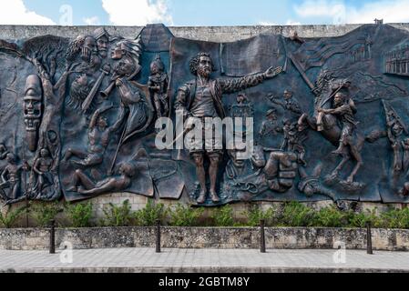 Mural Origenes, Cuban sculpture art in metal, Holguin City,  Cuba 2016 Stock Photo