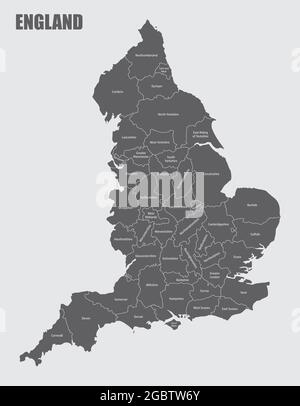 The England isolated map divided in counties with labels Stock Vector