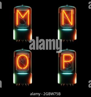3d rendering of cold cathode tube alphabet - letters M-P Stock Photo