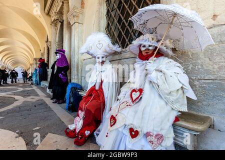 People In Costume At The Venice Carnival, Venice, Italy. Stock Photo