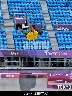 Tokyo, Japan. 05th Aug, 2021. Australia's Keegan Palmer performs in the Final during the Tokyo Olympics Men's Park Skateboarding at the Ariake Urban Sports Park in Tokyo, Japan on Thursday, August 5, 2021. Photo by Keizo Mori/UPI Credit: UPI/Alamy Live News Stock Photo