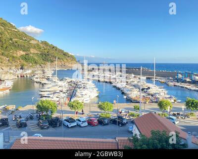 View of Maratea Porto from a balcony, Maratea, Basilicata, holiday, marina, scenic seascape in a sunny day Stock Photo