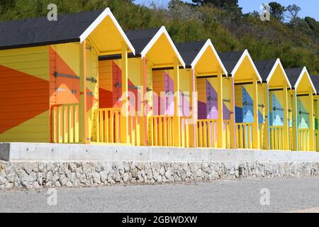 Beach huts along the beach Stock Photo