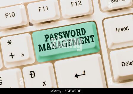 Conceptual caption Password Management. Word Written on software used to help users better manage passwords Typing Engineering Lessons And Lectures Stock Photo