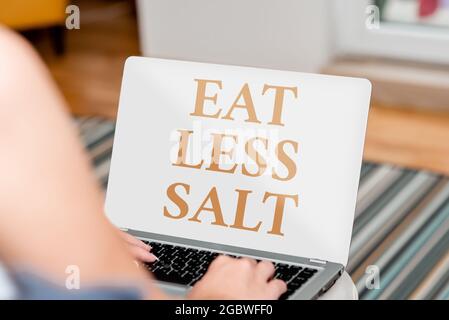 Handwriting text Eat Less Salt. Internet Concept reducing the sodium intake on the food and beverages Voice And Video Calling Capabilities Connecting Stock Photo