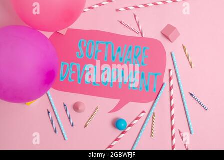 Conceptual display Software Development. Conceptual photo software is created using a specific programming Colorful Party Invitation Designs Bright Stock Photo