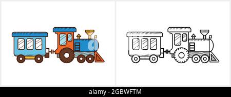 Train coloring page for kids. Locomotive side view Stock Vector