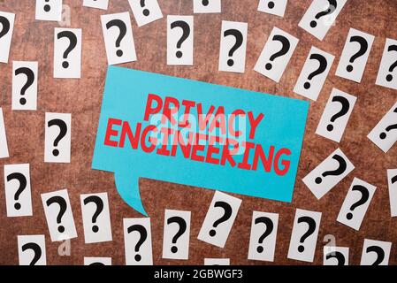 Sign displaying Privacy Engineering. Conceptual photo engineered systems provide acceptable levels of privacy Questioning Uncertain Thoughts Stock Photo