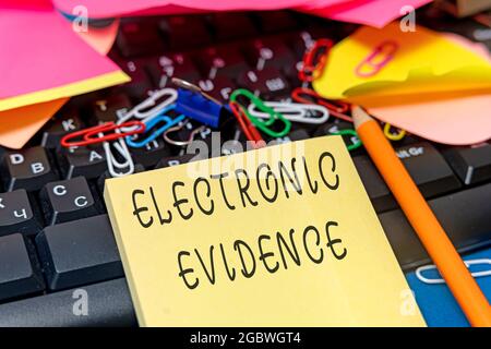 Conceptual caption Electronic Evidence. Business idea probative information stored or transmit in digital form Multiple Assorted Collection Office Stock Photo