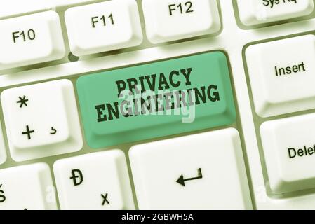 Conceptual caption Privacy Engineering. Word for engineered systems provide acceptable levels of privacy Typing Engineering Lessons And Lectures Stock Photo