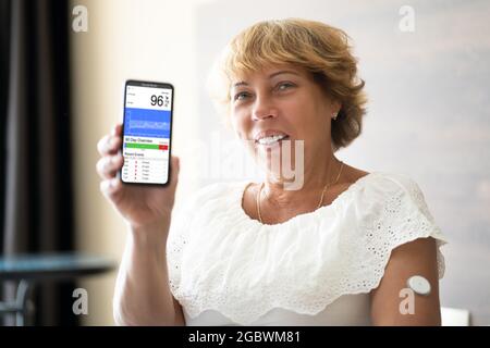 Continuous Blood Sugar Level Measuring Device. Diabetes Test Stock Photo