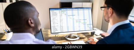 Digital Gantt Chart On Computer Screen In Office Stock Photo