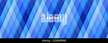 Blue geometric background with abstract graphic elements for presentation design. Rhombus geometric wide horizontal banner template in blue colors Stock Vector
