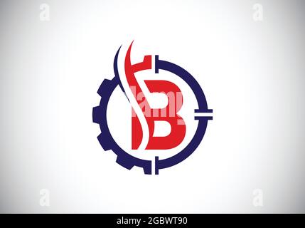 Initial B monogram alphabet with gear pipe and flame. Oil and gas logo concept. Font emblem. Modern vector logo for petroleum business and company Stock Vector