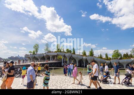People visit newly opened Little Island Park on Hudson River NYC. Stock Photo