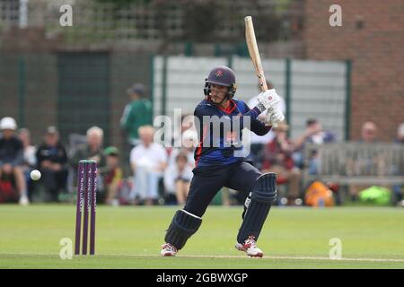 NEWCASTLE UPON TYNE, UK. AUGUST 5TH    George Lavelle of Lancashire bats during the Royal London One Day Cup match between Durham County Cricket Club and Lancashire at Roseworth Terrace, Newcastle upon Tyne on Thursday 5th August 2021. (Credit: Will Matthews | MI News) Stock Photo