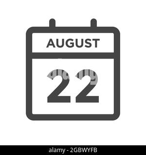August 22 Calendar Day or Calender Date for Deadline and Appointment Stock Vector