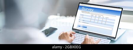 Online Digital Survey Feedback Research Form On Screen Stock Photo