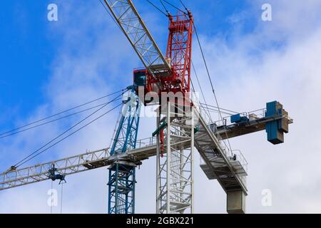 Two construction cranes at construction site. Ontario Canada Stock Photo