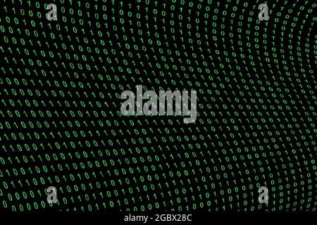 binary code grid from bright green digits on black background, matrix style Stock Photo