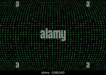 binary code grid from bright green digits on black background, matrix style Stock Photo