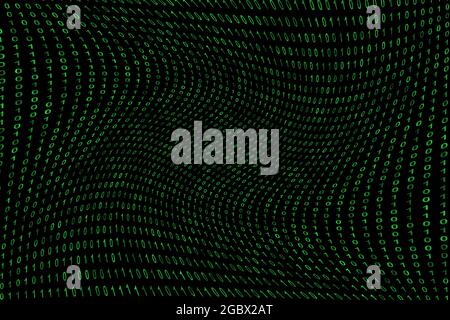 binary code grid from bright green digits on black background, matrix style Stock Photo