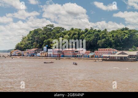 OBIDOS, BRAZIL - JUNE 28, 2015: View of Amazon riverside in a port in Obidos town, Brazil Stock Photo