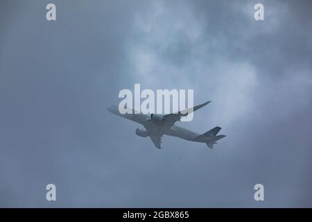 Lufthansa plane taking off from Frankfurt Airport Stock Photo
