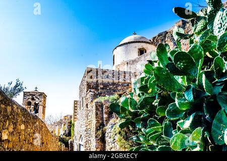 View on Medieval walled town of Monemvasia, Greece Stock Photo