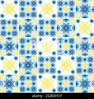 Azulejo portugales tiled style blue and yellow Stock Vector