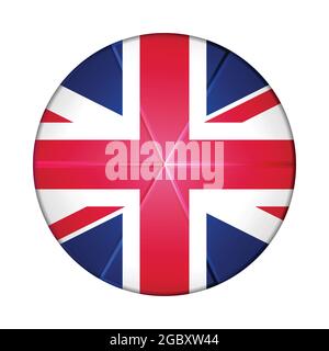 Glass light ball with flag of United Kingdom. Round sphere, template icon. English national symbol. Glossy realistic ball, 3D abstract vector Stock Vector