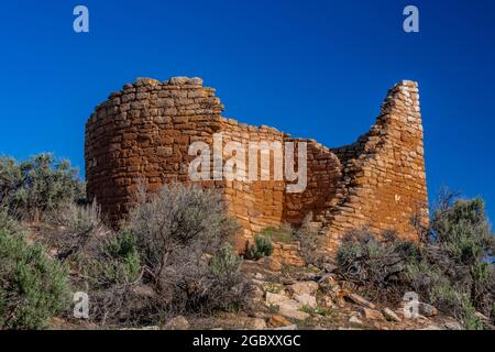 Hovenweep House built by Ancient Puebloans in Little Ruin Canyon of Hovenweep National Monument, Utah, USA Stock Photo
