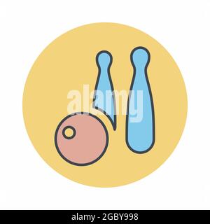 Vector Graphic of Bowling - Colour Mate Style - outline style design.Vector graphic illustration. icon for website design.Editable stroke Stock Vector
