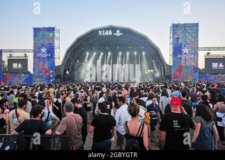General view of the main stage of the Vida 2021 Festival.The Vida 2021, Canet Rock and Cruïlla music festivals, which were held in early July 2021 in Catalonia, left 2,279 Covid-19 positives among their 49,570 attendees, which included antigen tests at the access doors, according to a report from the Department of Health of the Government of Catalonia made 14 days after the Music Festivals. (Photo by Ramon Costa/SOPA Images/Sipa USA) Credit: Sipa USA/Alamy Live News Stock Photo
