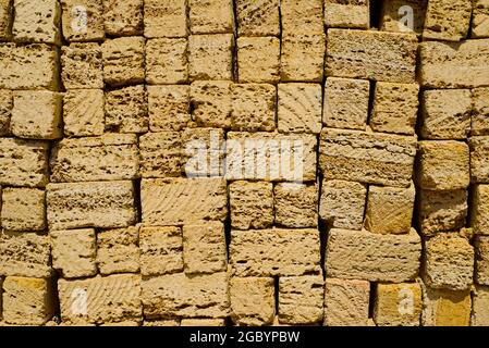 Shell rock bricks. Natural building material. Backgrounds. Stock Photo